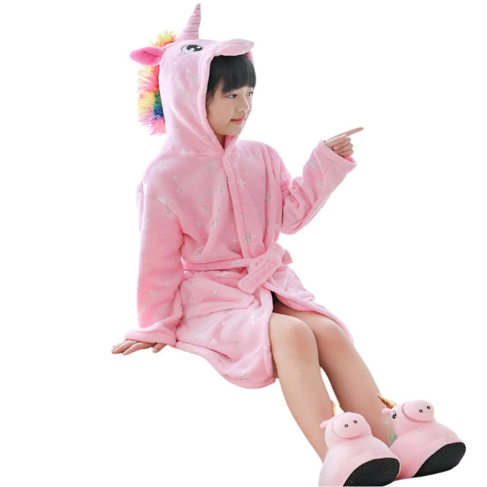 Unicorn Kids Hooded Bathrobe – Soft Flannel Animal Pajamas for Boys & Girls - JVMCL