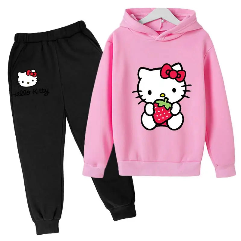 Adorable Cartoon Girls' Tracksuit Hoodie & Pants Set for Kids (4-14 Years) - JVMCL