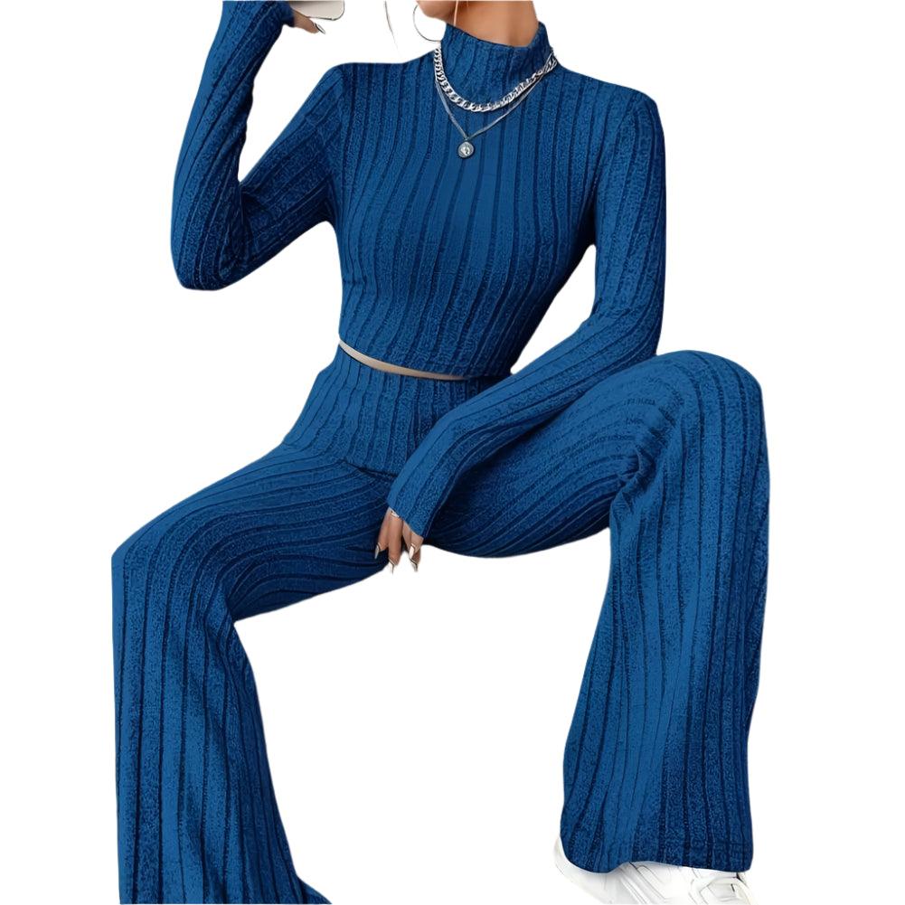 2 Pcs/Set Knitted Cozy andStylish Elegant Half-High Collar & Flare Pants Set - JVMCL