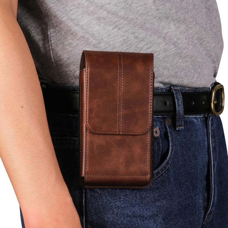 Leather Belt Case – Mobile Phone Waist Bag for iPhone 16, 15, 14, 13, 12 Series