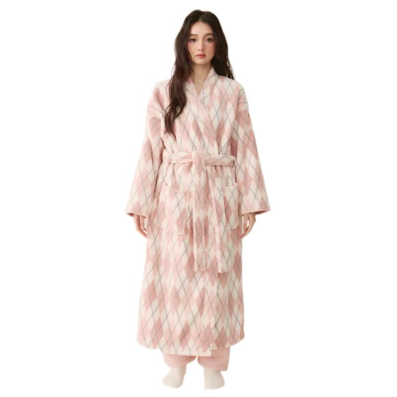 Women's Winter Plush Kimono Robe – Coral Fleece Long Bathrobe & Sleepwear - JVMCL