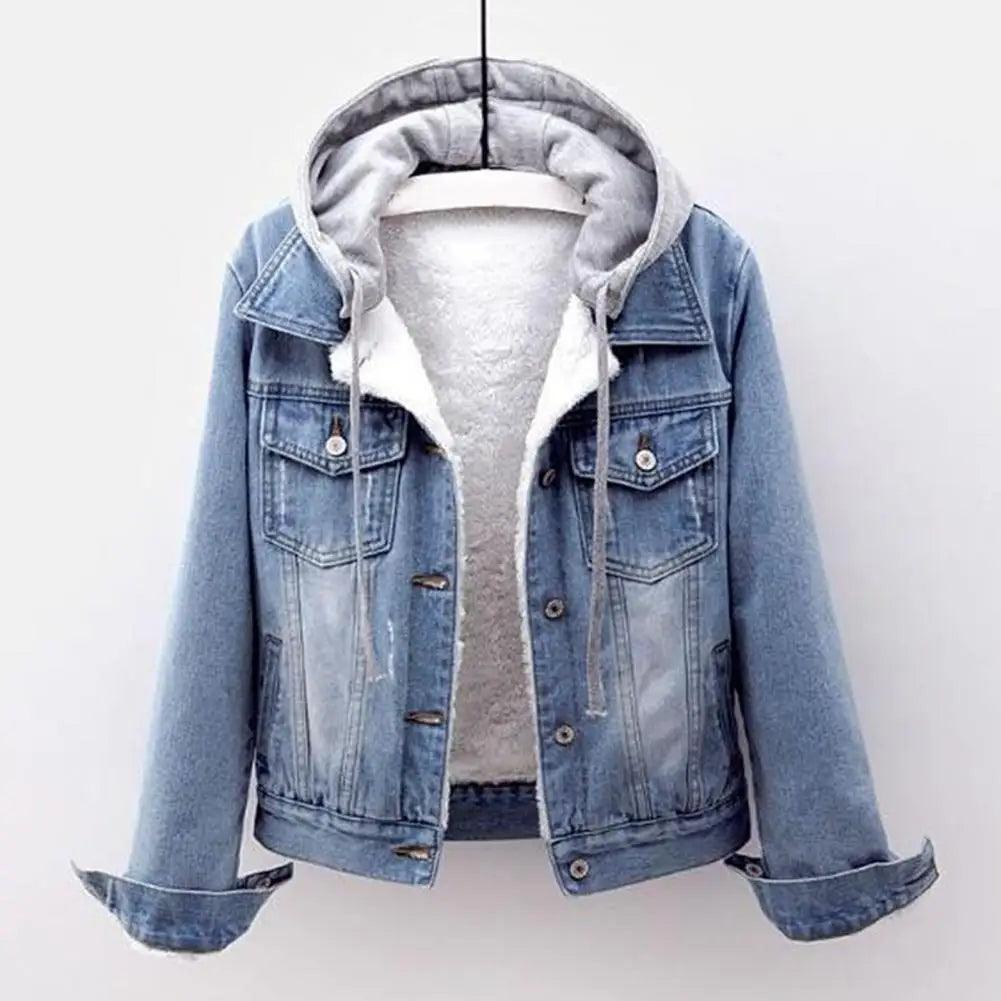 Oversize Big Pocket Outerwear Loose Short Hooded Denim Chic Jacket Coat - JVMCL