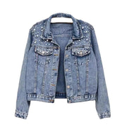 Women's Loose Casual Denim Jacket with Turn-Down Collar - JVMCL