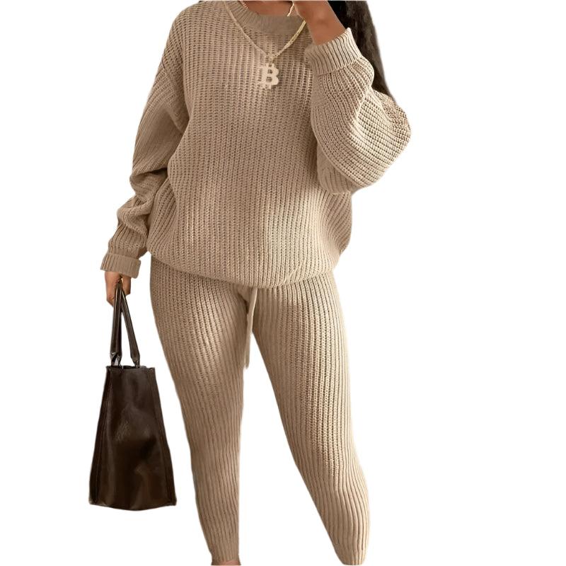 Fall/Winter Women's Casual Knitted Pants Suit - Slim Fit Wool-Blend Leisure Set - JVMCL