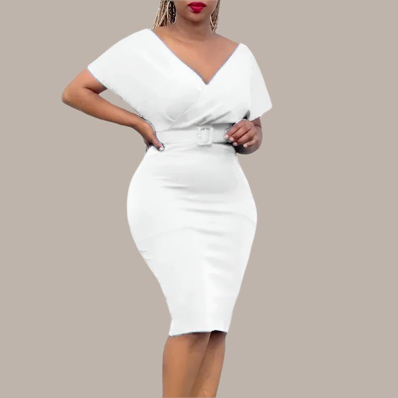 Elegant African Bodycon Midi Dress – High Waist Bandage Robe Femme Dress - JVMCL