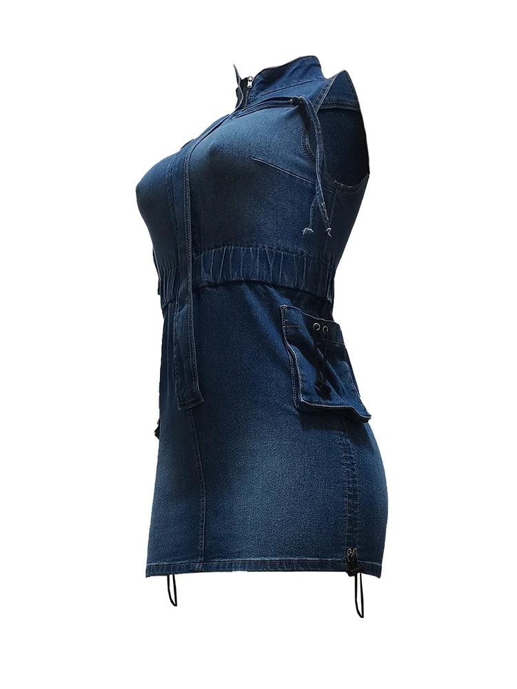 Elastic Waist Fashion Summer Ladies Denim Skirt Dress - Sexy, Chic, and Elegant - JVMCL