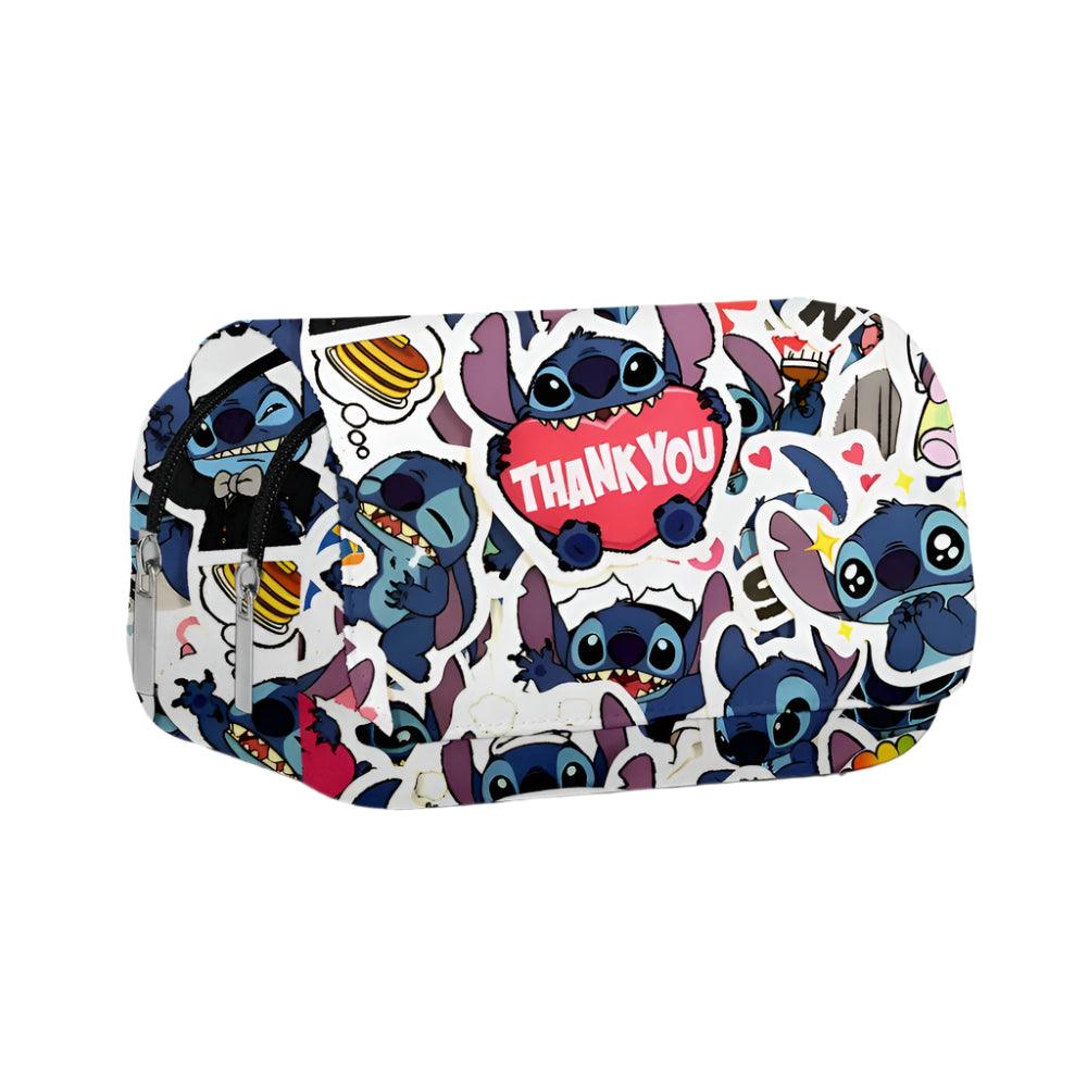 Stitch Fully Printed Flap Pen Bag - Large Capacity Cartoon Students Pencil Case - JVMCL