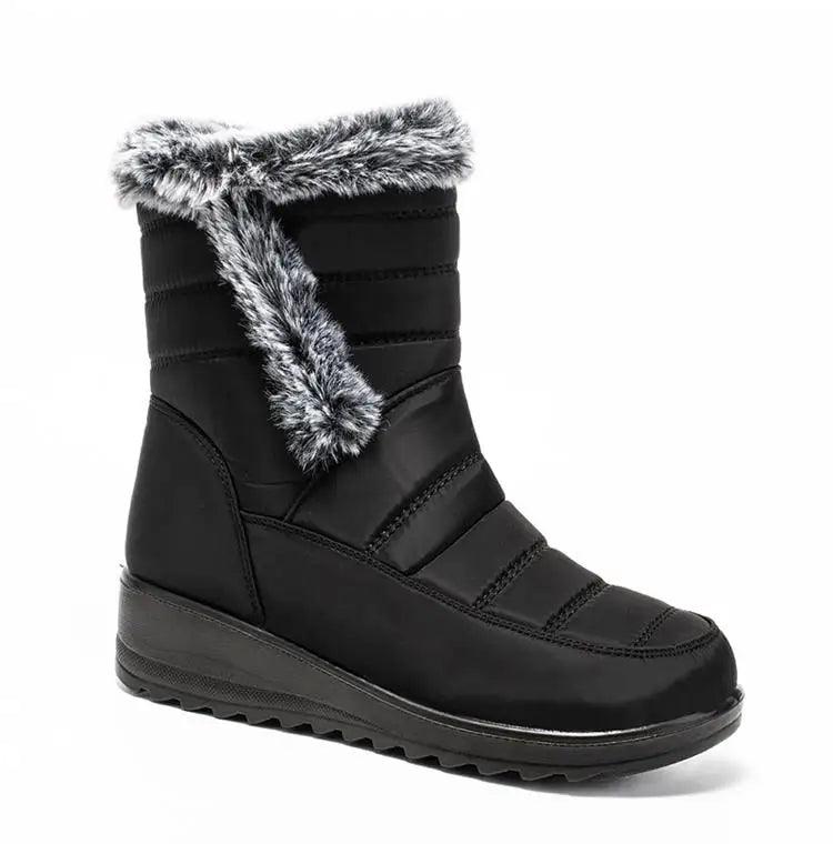 Women's Mid-Calf Snow Boots – Plush-Lined Platform Winter Boots with Down Upper - JVMCL