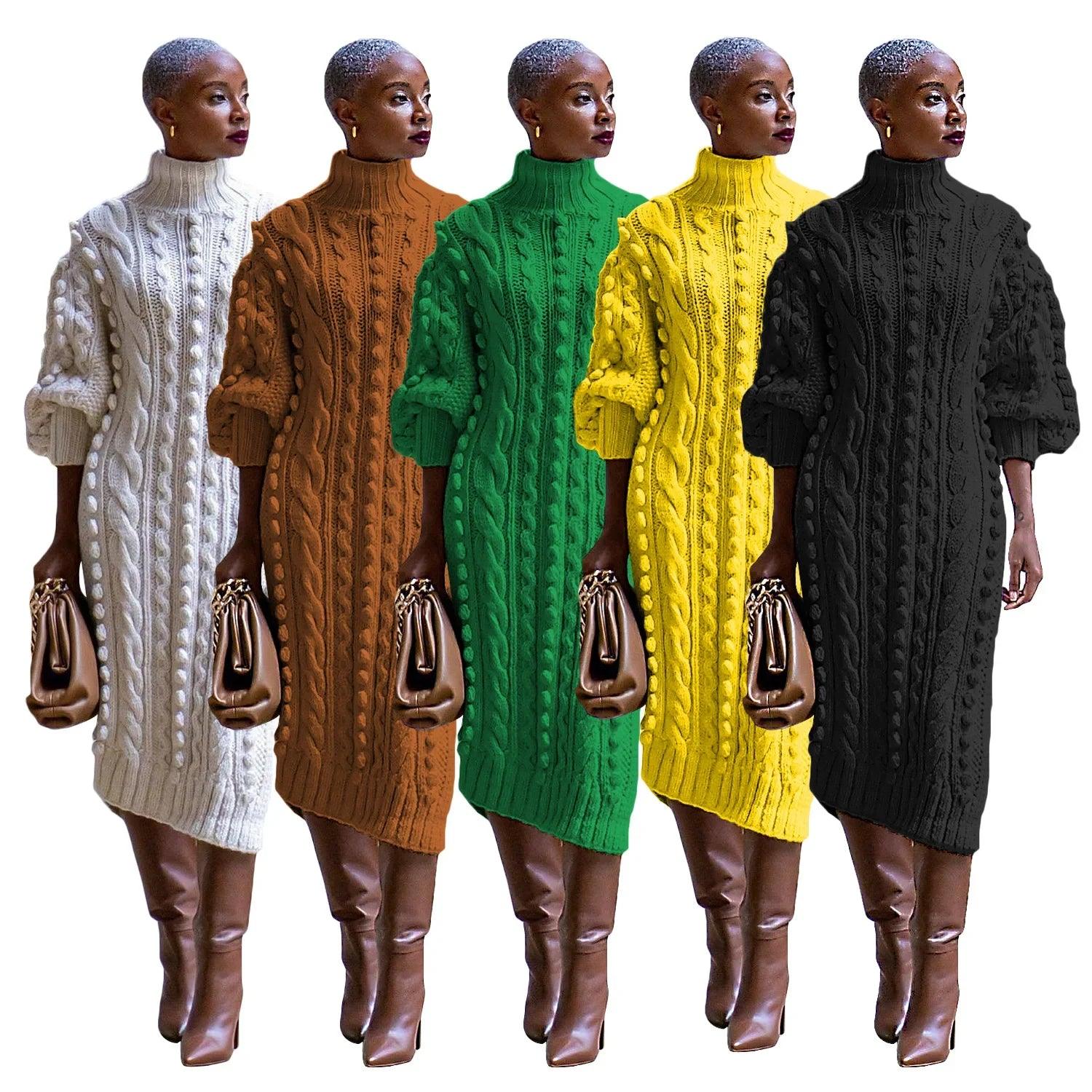 Women Autumn Winter African Knit Dashiki Maxi Dress Collection - JVMCL