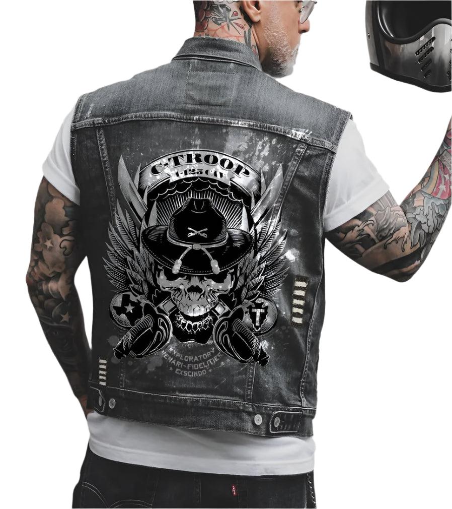 Comfort Stylish Street Riding 3D Print Sleeveless Denim Waist Vest Coat for Men - JVMCL