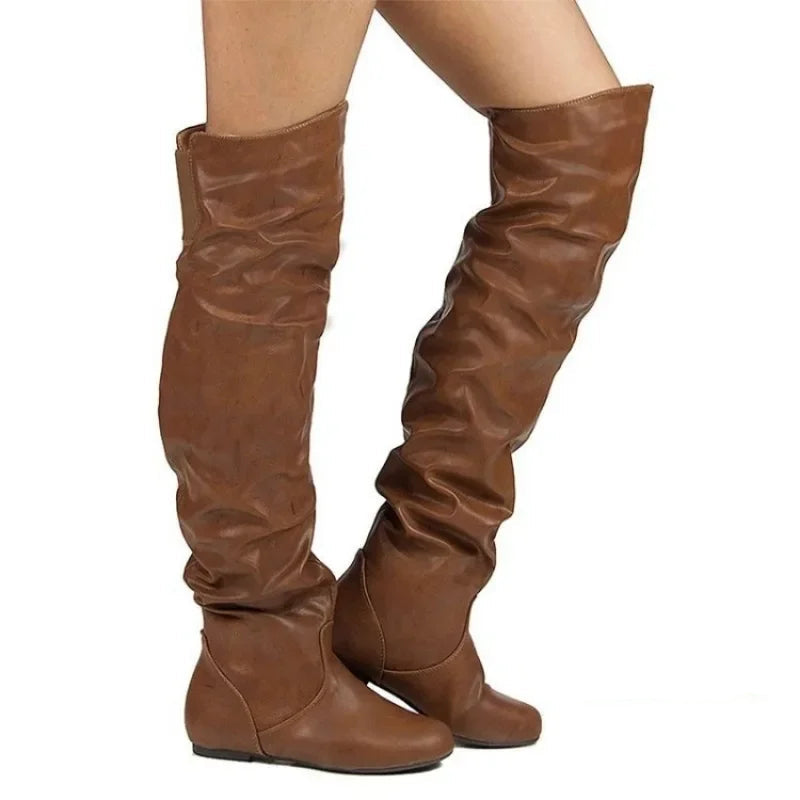 Women’s Versatile Mid-Calf Low Heel Western Chunky Platform Motorcycle Boots - JVMCL