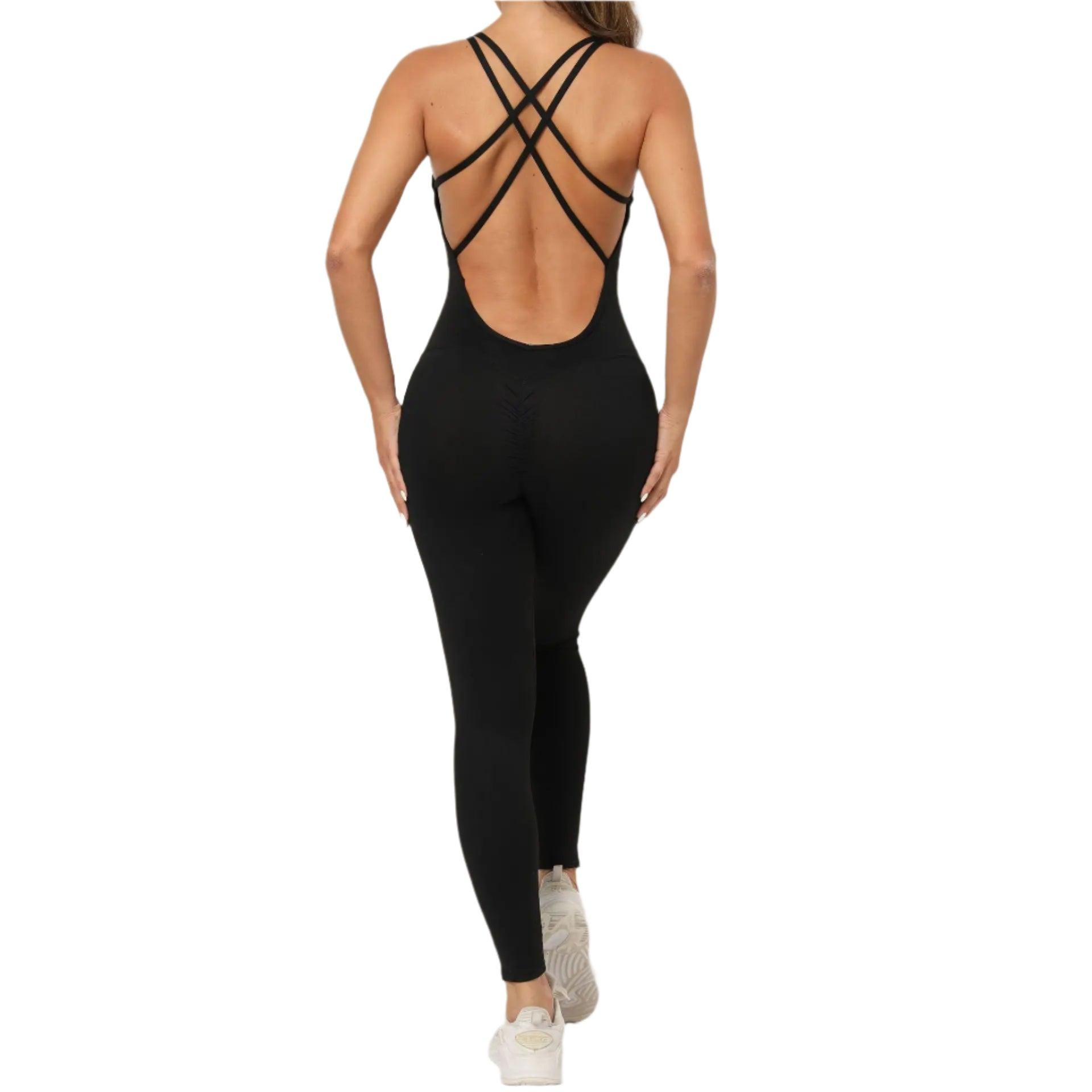 Sexy Backless Bodycon Scrunch Jumpsuit –Push-Up Dance Fitness Overalls for Women - JVMCL