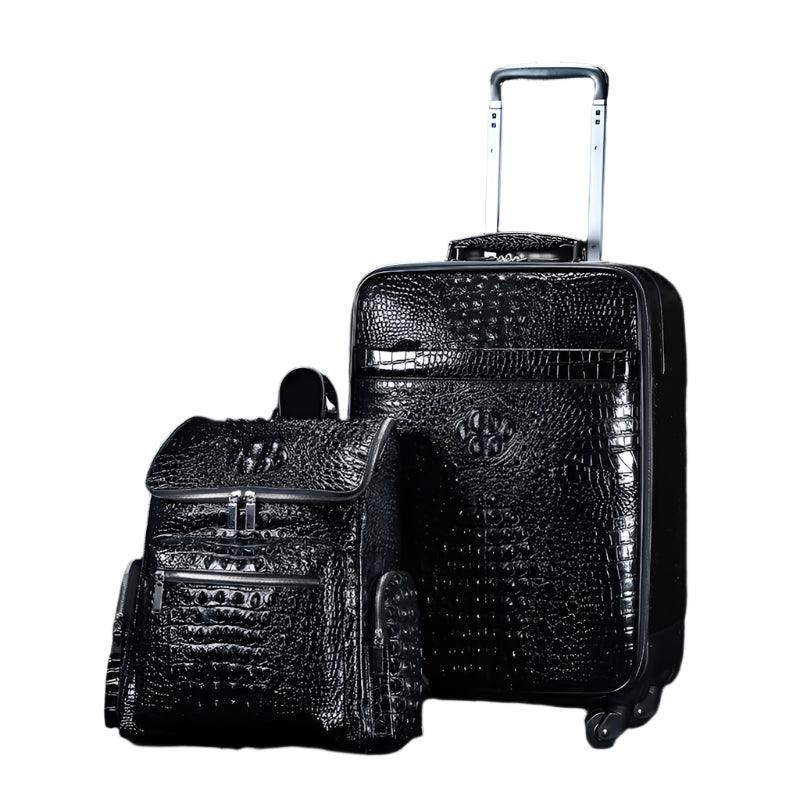 Genuine Leather Crocodile-Pattern Trolley Suitcase & Handbag Boarding Case - JVMCL