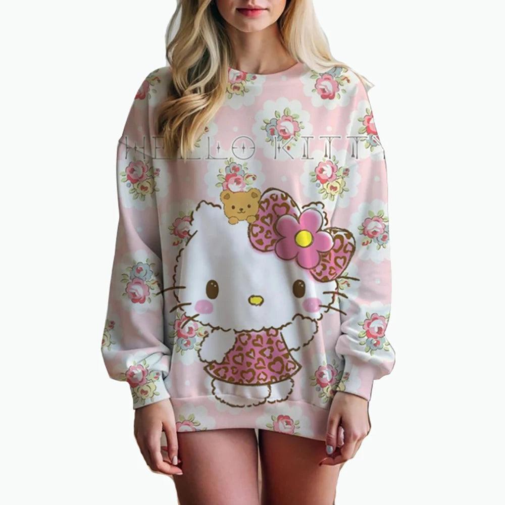 Oversized Anime Print Sweatshirt – Hello Kitty Hoodie for Women - JVMCL