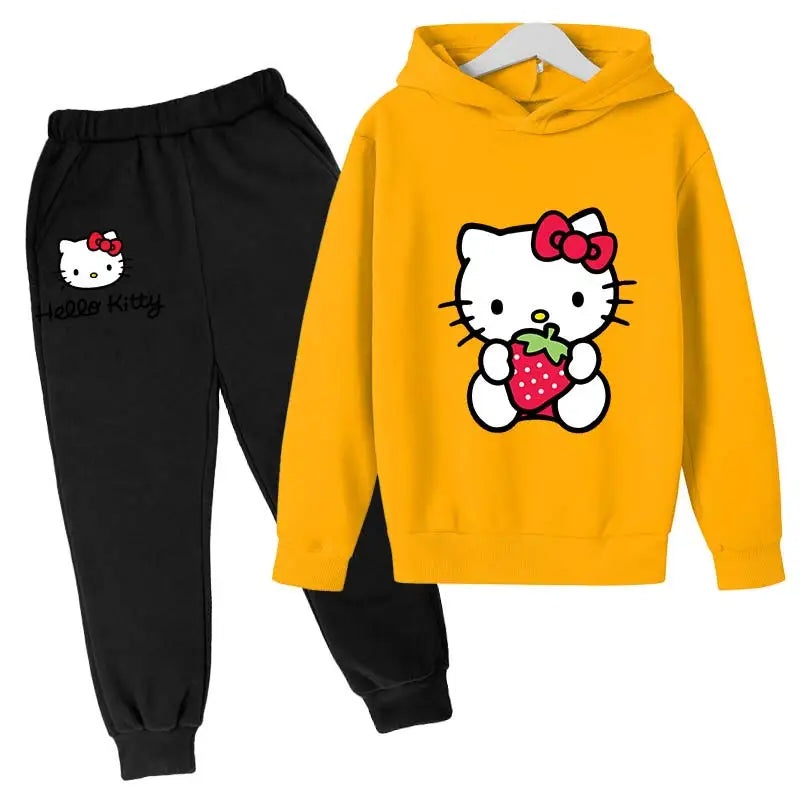 Adorable Cartoon Girls' Tracksuit Hoodie & Pants Set for Kids (4-14 Years) - JVMCL