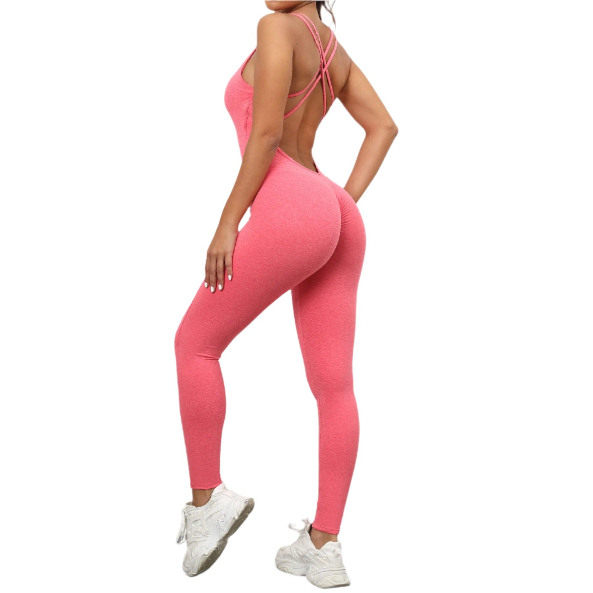 Sexy Backless Bodycon Scrunch Jumpsuit –Push-Up Dance Fitness Overalls for Women - JVMCL