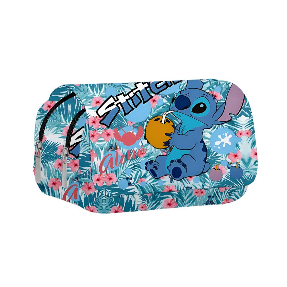 Stitch Fully Printed Flap Pen Bag - Large Capacity Cartoon Students Pencil Case - JVMCL