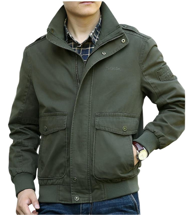 Men's Cotton Military Tooling Spring Autumn Jacket – Stand Collar Casual Coat - JVMCL