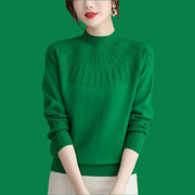 Women's Solid Half-High Collar Cashmere Sweater – Loose Knit Wool Casual Top - JVMCL