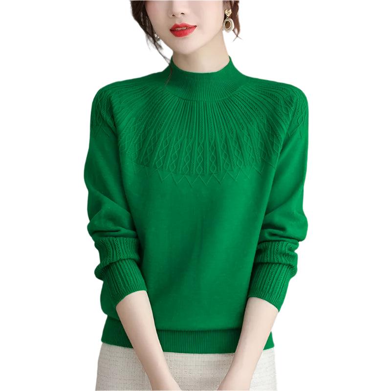 Women's Solid Half-High Collar Cashmere Sweater – Loose Knit Wool Casual Top - JVMCL