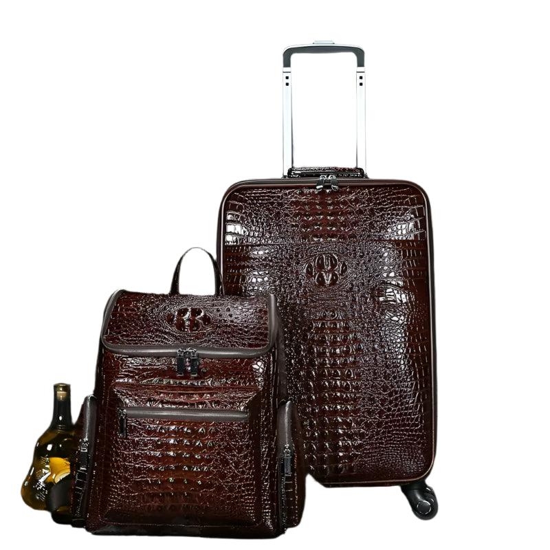 Genuine Leather Crocodile-Pattern Trolley Suitcase & Handbag Boarding Case - JVMCL