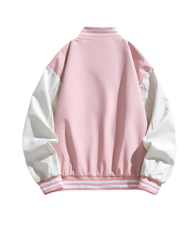 Pink Women Bomber Jackets Fall Winter Fashion Baseball Uniform Oversized Coats - JVMCL