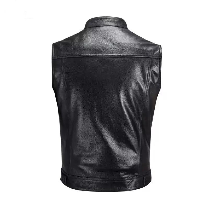 High-Quality Men's Motorcycle Rider Stand Collar Sleeveless Leather Jacket Vest - JVMCL