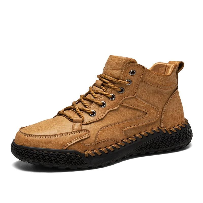 Men's High-Top Hiking Non-Slip Plush-Lined Genuine Leather Winter Snow Boots - JVMCL