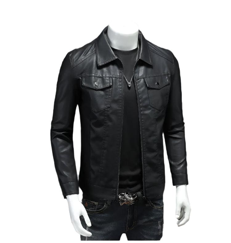 Men’s Lapel Leather Jacket: All-Season Waterproof, Fit & Stylish for Durability - JVMCL