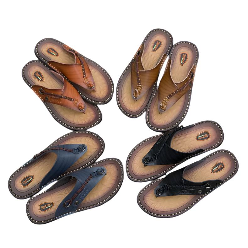 Handmade Leather Slippers Trendy Fashion Men's Flip-flops Outdoor Breathable Comfortable Men and Simple Sandals - JVMCL