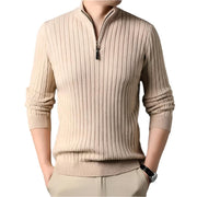 Quarter Zip Sweater Slim Fit Knitted Turtleneck Pullover Mock Neck Polo Sweater - JVMCL