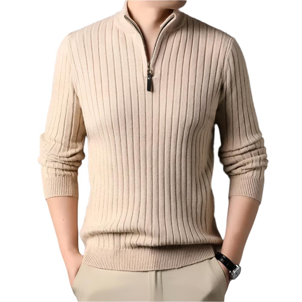 Quarter Zip Sweater Slim Fit Knitted Turtleneck Pullover Mock Neck Polo Sweater - JVMCL