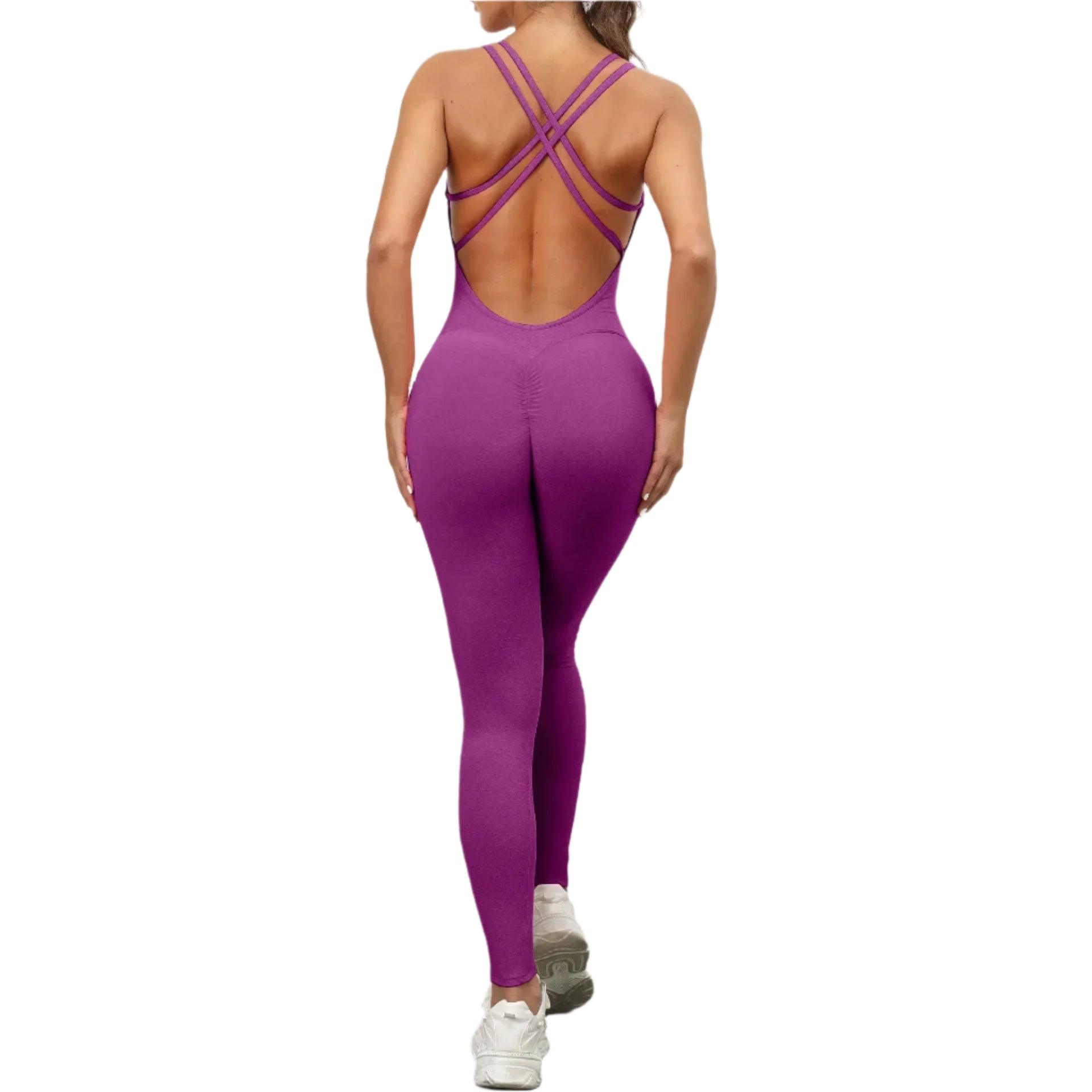 Sexy Backless Bodycon Scrunch Jumpsuit –Push-Up Dance Fitness Overalls for Women - JVMCL