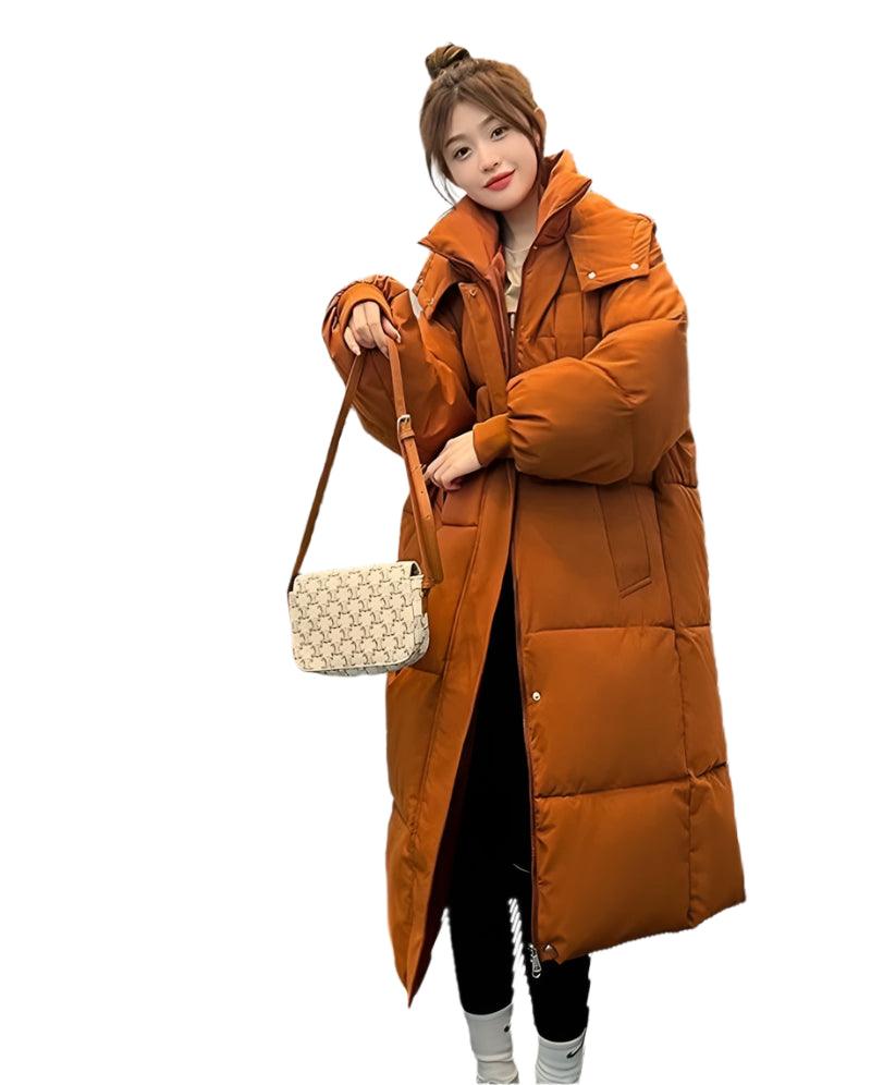 Long Sleeve Hooded Loose Plush Long Parka - Hooded Winter Zipper Coat - JVMCL