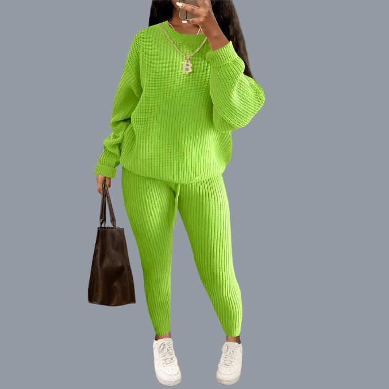 Two-Piece Knitted Autumn Women's Casual Loose Fit Outfit Sweater & Pants Set - JVMCL