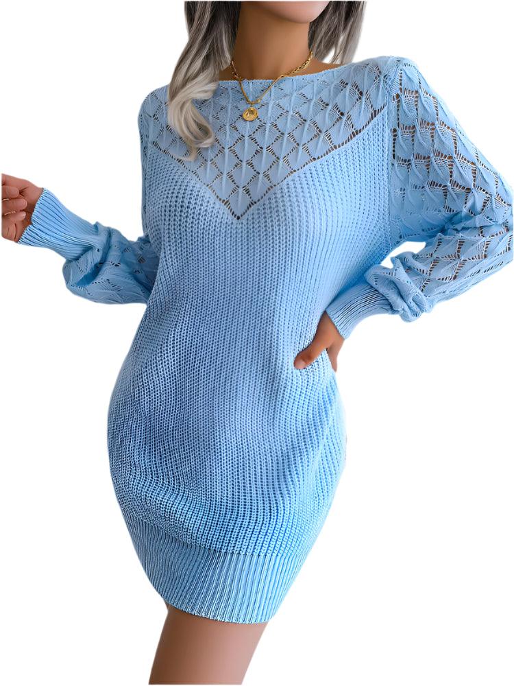 Warm Chic Long Sleeve Style Casual Mini Sweater Dress for Autumn/Winter - JVMCL