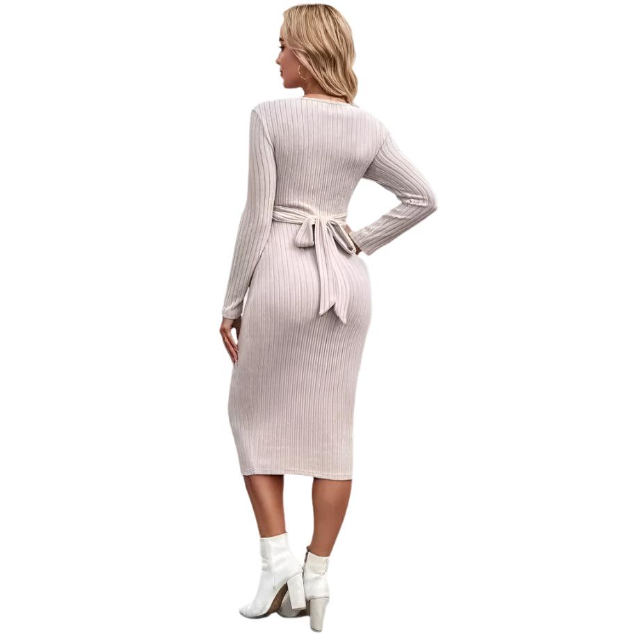 Elegant Knit Maternity Dress –Slim Fit Solid Color Long Sleeve Sheath for Autumn - JVMCL