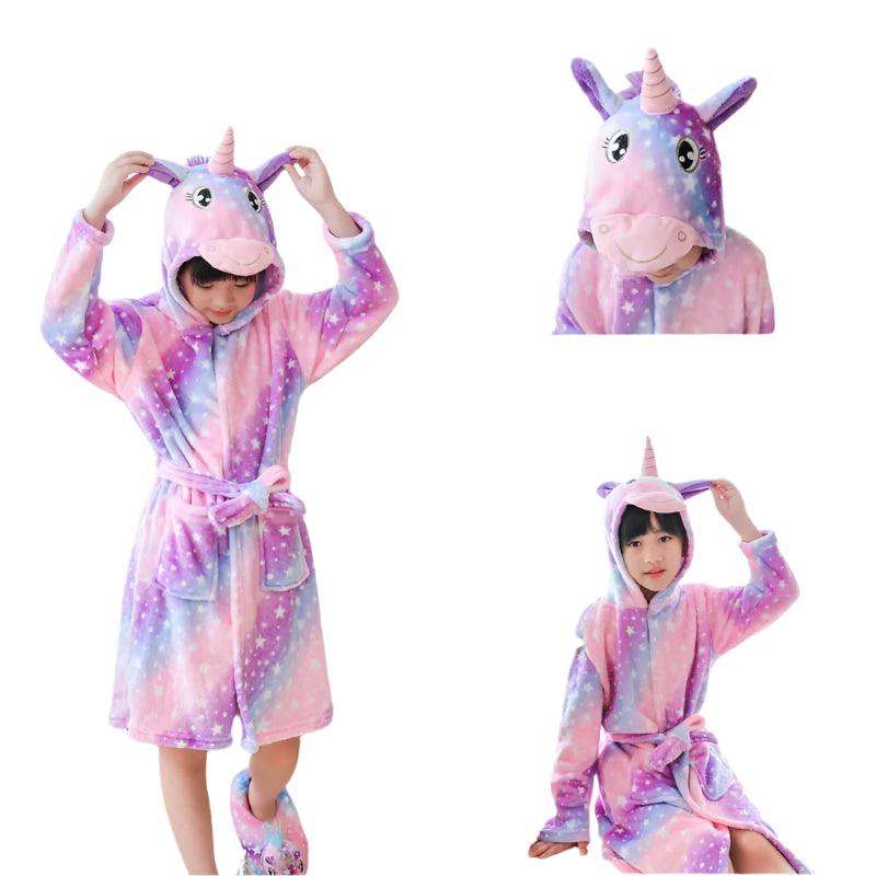 Unicorn Kids Hooded Bathrobe – Soft Flannel Animal Pajamas for Boys & Girls - JVMCL