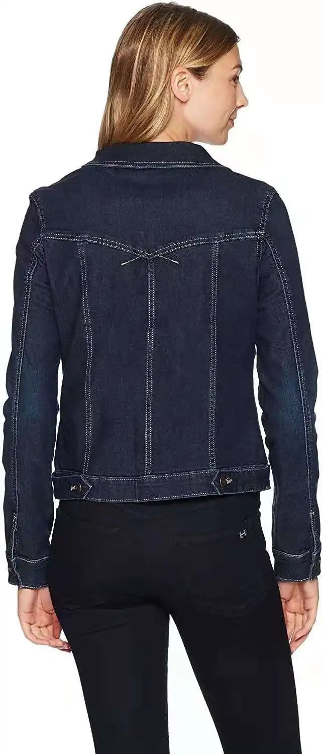 Women’s Slim Fit Denim Coat – Washed Short Jacket with Pockets & Button Closure