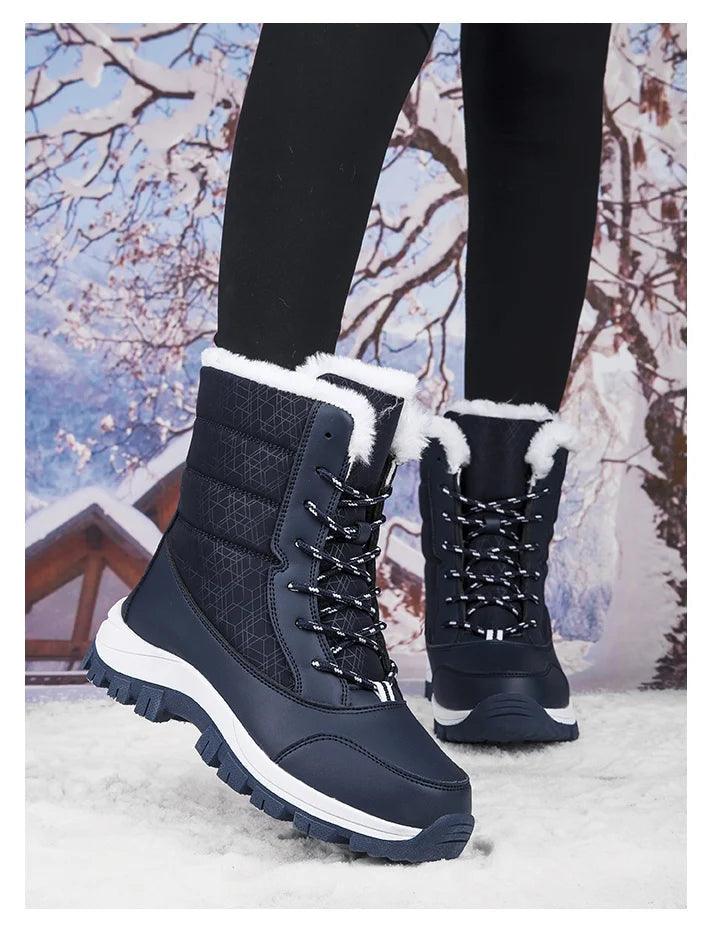 Outdoor Non-slip Women Warm Waterproof Boots Fashion Designer Plush Snow Boots - JVMCL