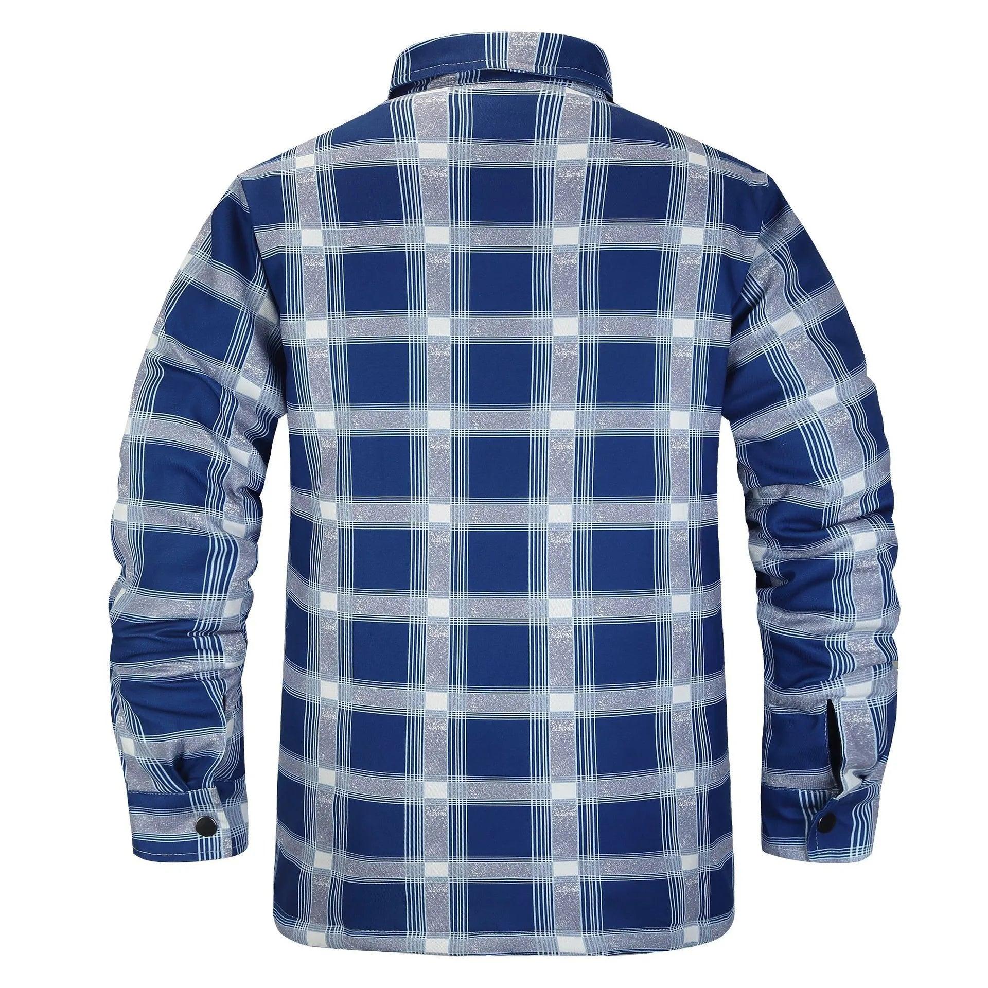 Men’s Plaid Long-Sleeve Winter Jacket – Thick Lapel Bomber Coat for Autumn & Winter - JVMCL