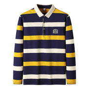 Men’s Cotton Long-Sleeve Striped Polo Shirt – Casual Business Fashion Sweater