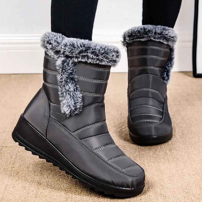 Women's Mid-Calf Snow Boots – Plush-Lined Platform Winter Boots with Down Upper - JVMCL