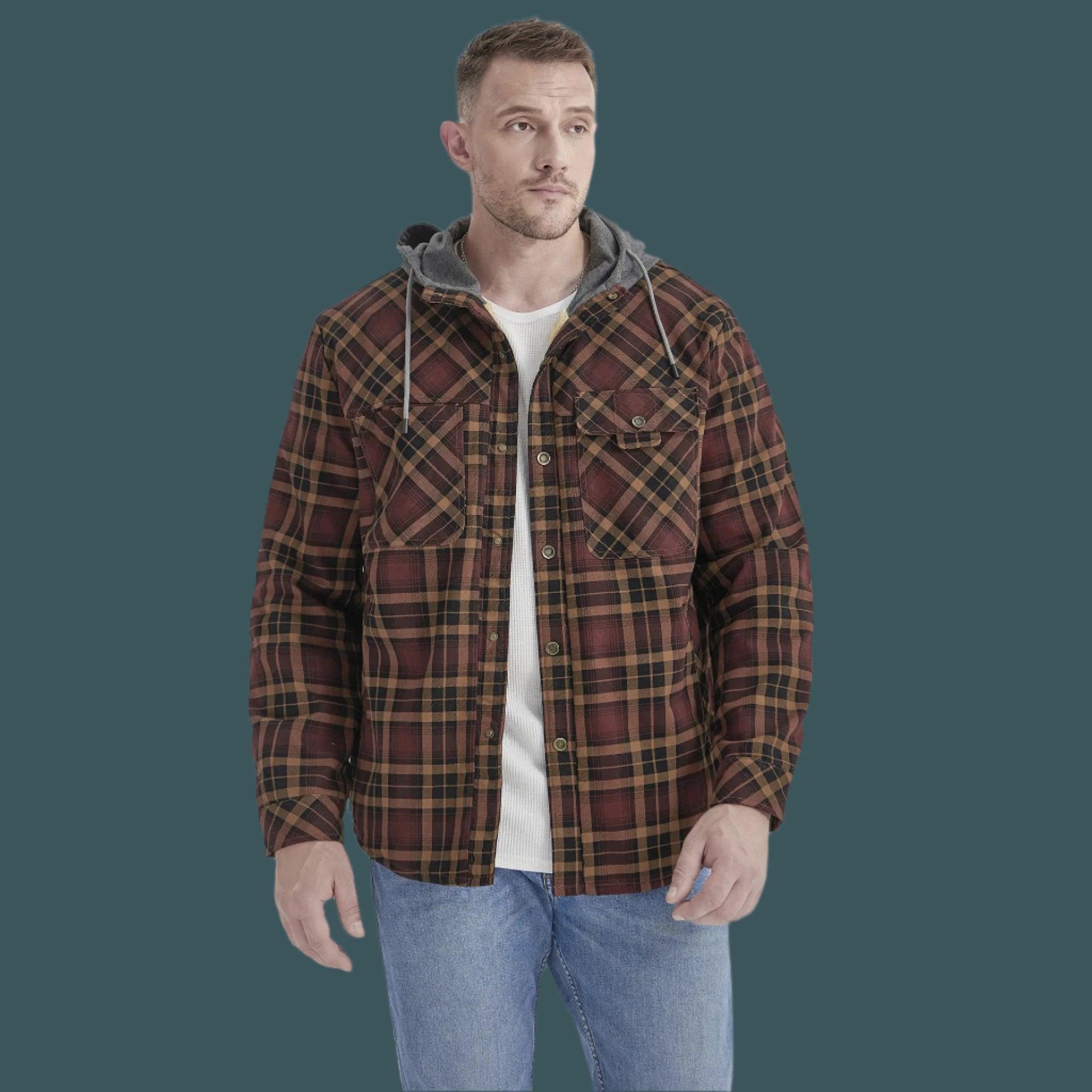 American Cross-Border Men's Plaid Hooded Winter Jacket - JVMCL