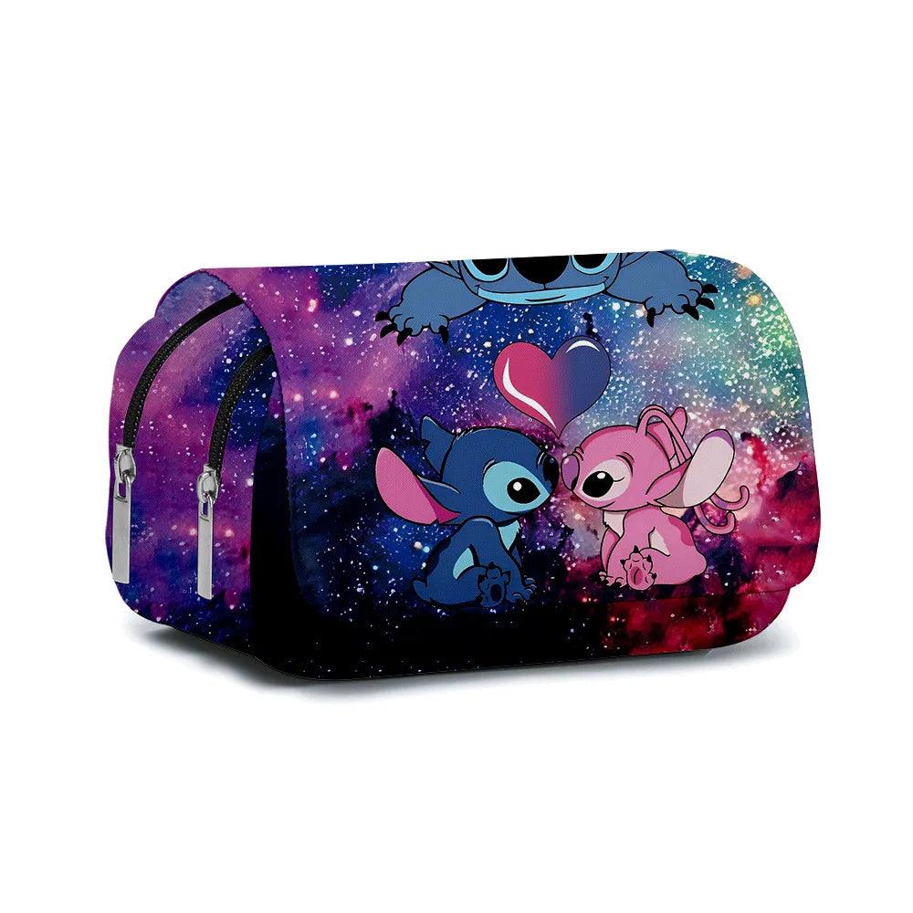 Stitch Fully Printed Flap Pen Bag - Large Capacity Cartoon Students Pencil Case - JVMCL