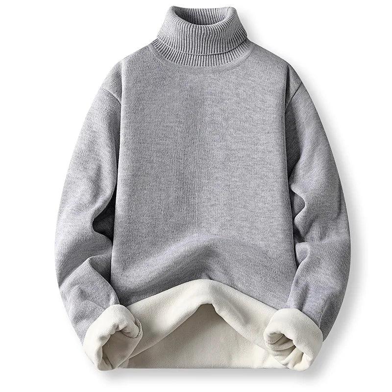 Winter Trend Sweaters Men's Solid Long Sleeved Turtleneck Fleece Warm Pullover - JVMCL