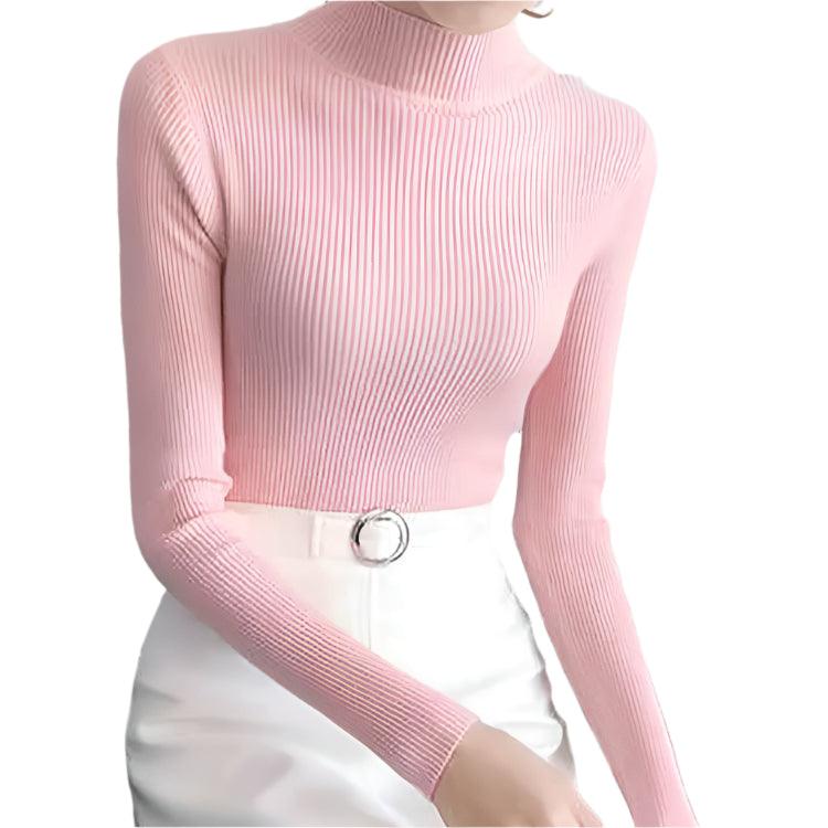 Autumn Winter Mock Neck Women Sweater - Vintage Basic Slim Knitted Casual Pullover - JVMCL