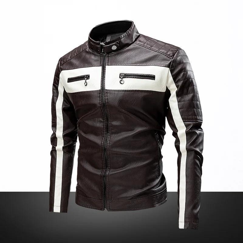 Standing Collar Leather Winter Jacket – Men's Business High-Grade PU Motorcycle Jacket - JVMCL