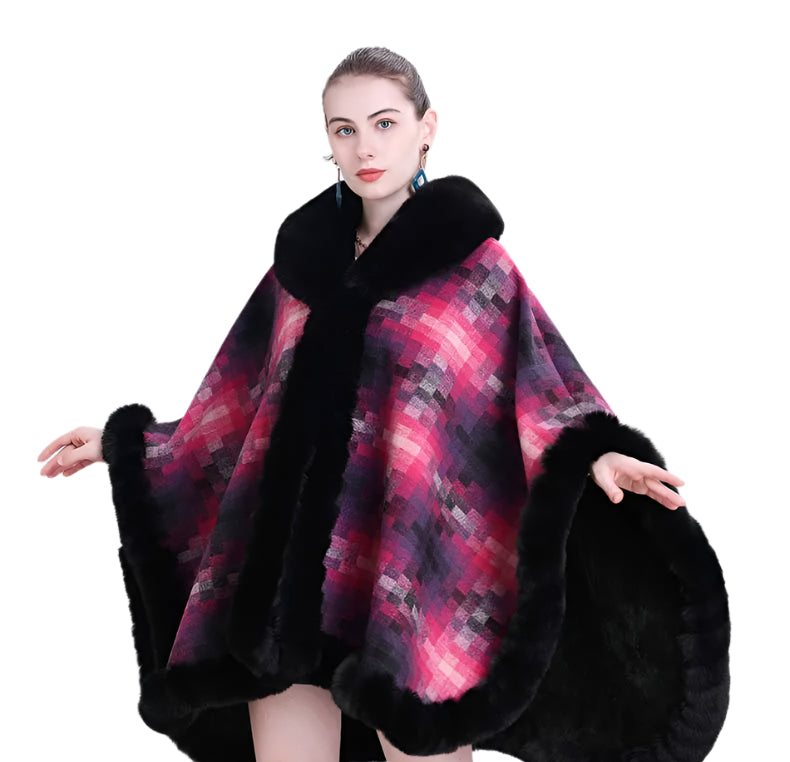 Women's Thicken Lining Woolen Faux Rabbit Fur Cloak Overcoat - Vintage Winter Cape - JVMCL