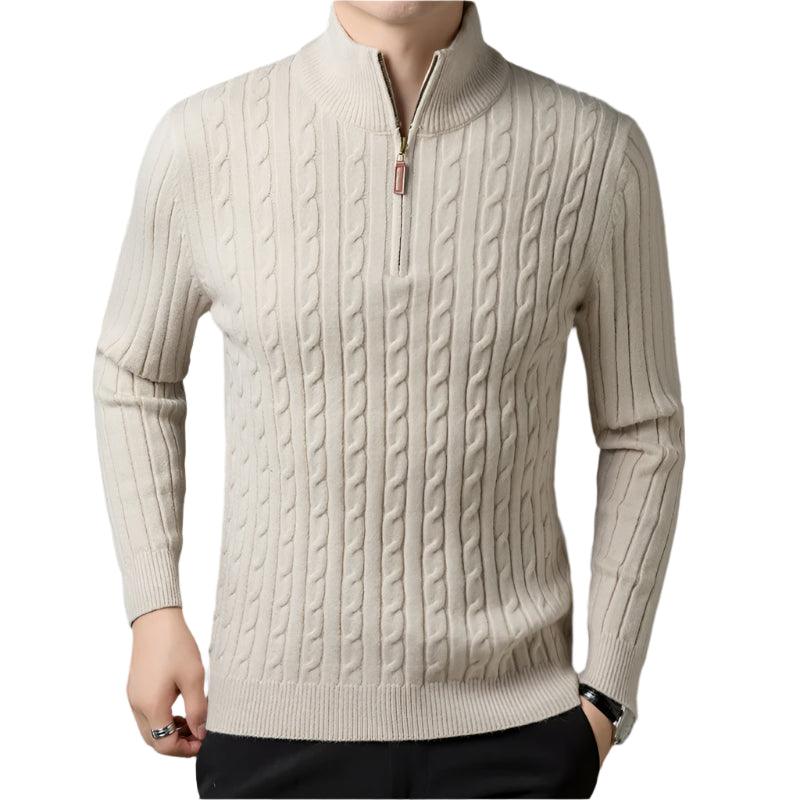 Men’s Wool Knit Jumper –Thick Korean-Style Mock Neck Sweater for Autumn & Winter - JVMCL